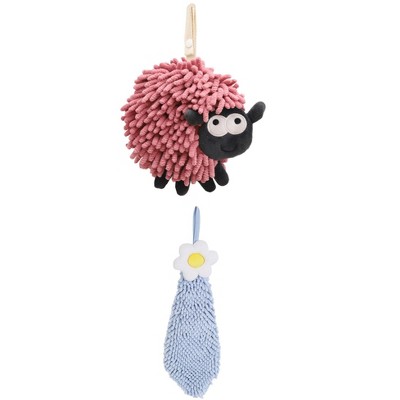 REGALWOVEN Flower and Sheep Shape Absorbent Fast Drying Chenille Hand Towels with Hanging Loop 6" x 15"/7" x 7" 2 Packs