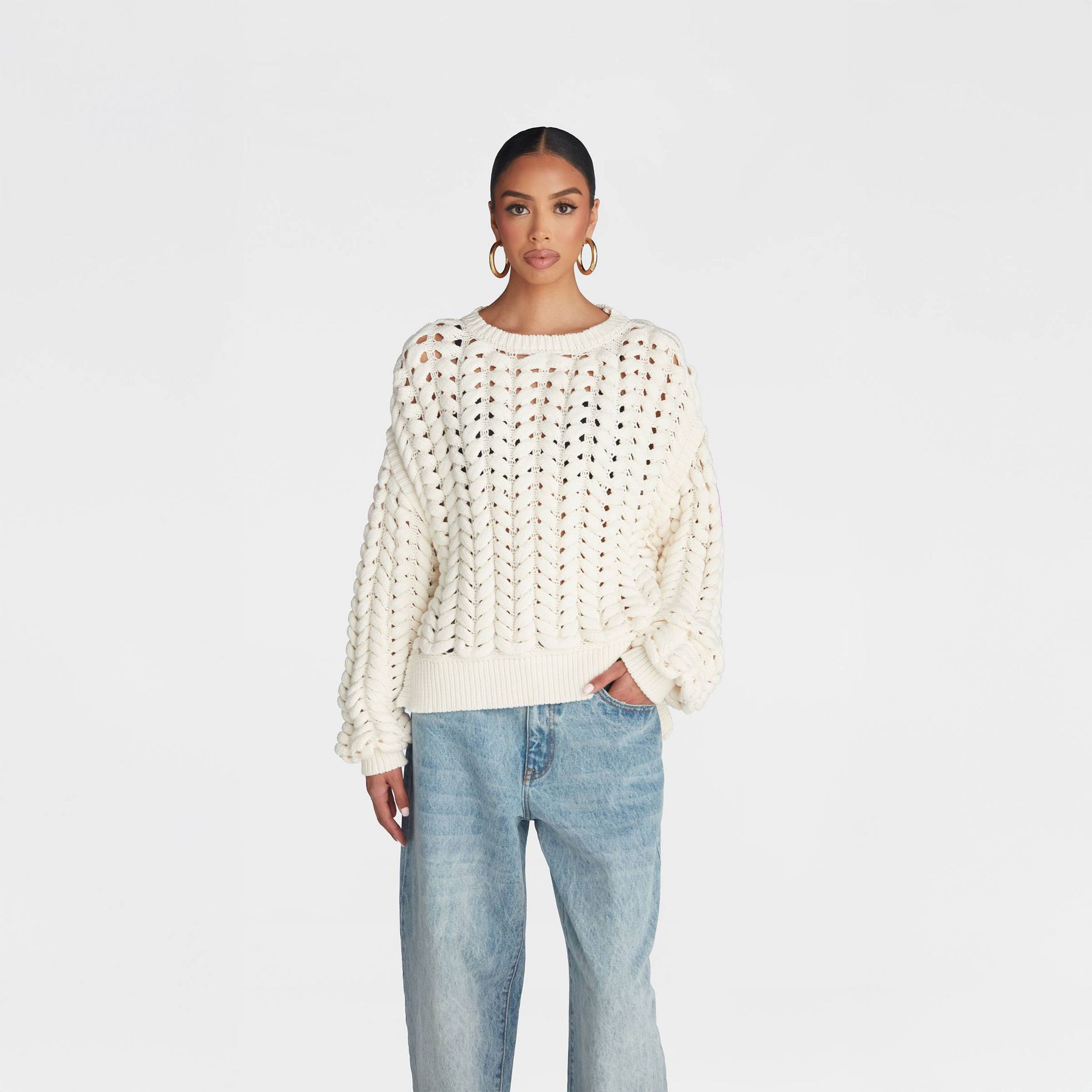 KBB by KAHLANA Women's Pullover Sweater 'The Chunky Knit Crew'