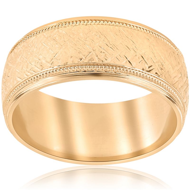 Pompeii3 10k Yellow Gold Men's Comfort-Fit Wedding 8MM Band With Etched Finish, 1 of 5