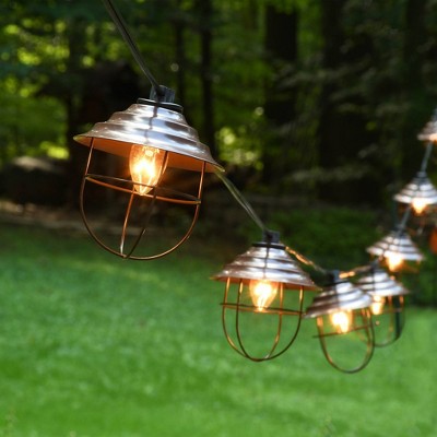 Bronze Metal Cage Electric Outdoor String Lights with Incandescent Bulbs