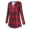 Women's Plus Size Long Sleeve V Neck Tunic Tops Pleated Flowy Tee Shirt Causal Loose Blouse, Red Plaid, 3XL - 2 of 4