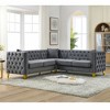 82.2" Velvet L-Shaped Corner Sectional Sofa, 5-Seater Chesterfield Couch with Nailhead Trim, Solid Wood Frame, Tufted Design, Metal Legs - 3 of 4