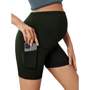 Coolmee Women Maternity High-Waisted Belly-Lifting And Hip-Lifting Yoga Shorts Over The Belly Bump Running Active Pants With Pockets - 1 of 2