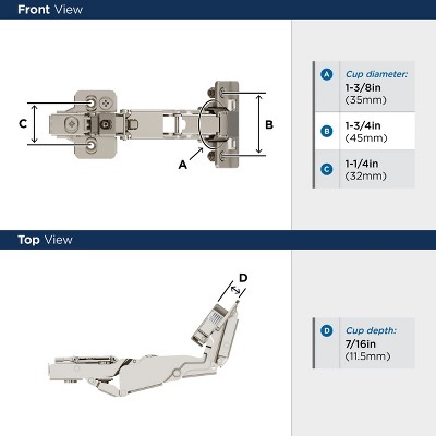 Nickel Soft Close 165 Degree Frameless Cabinet Hinge Pair