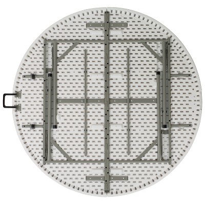Granite White 60'' Round Bi-Fold Table with Metal Frame and Handle
