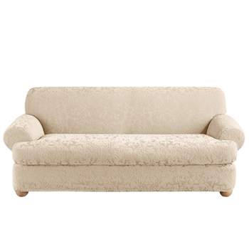Matelasse Damask T-sofa Slipcover White - Sure Fit : Target