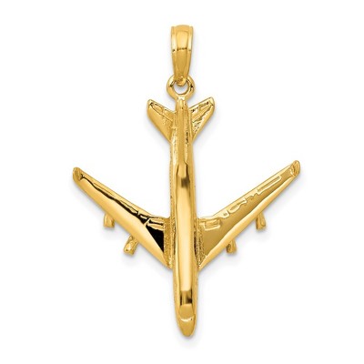 Black Bow Jewelry 14k Yellow Gold 3D Jet Aircraft Pendant