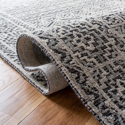 Handmade Black and Gray Wool Round Tufted Area Rug