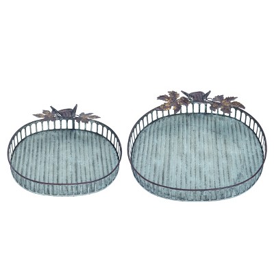 Transpac Metal 14.5 in. Silver Harvest Nested Pumpkin Tray Set of 2