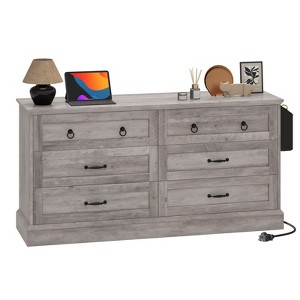 59inch Wide 6 Drawers Dresser with Air-Purifier Wood Rustic Chest of Drawers with Nice Texture Vintage Design Storage Dressers Organizer - 1 of 4