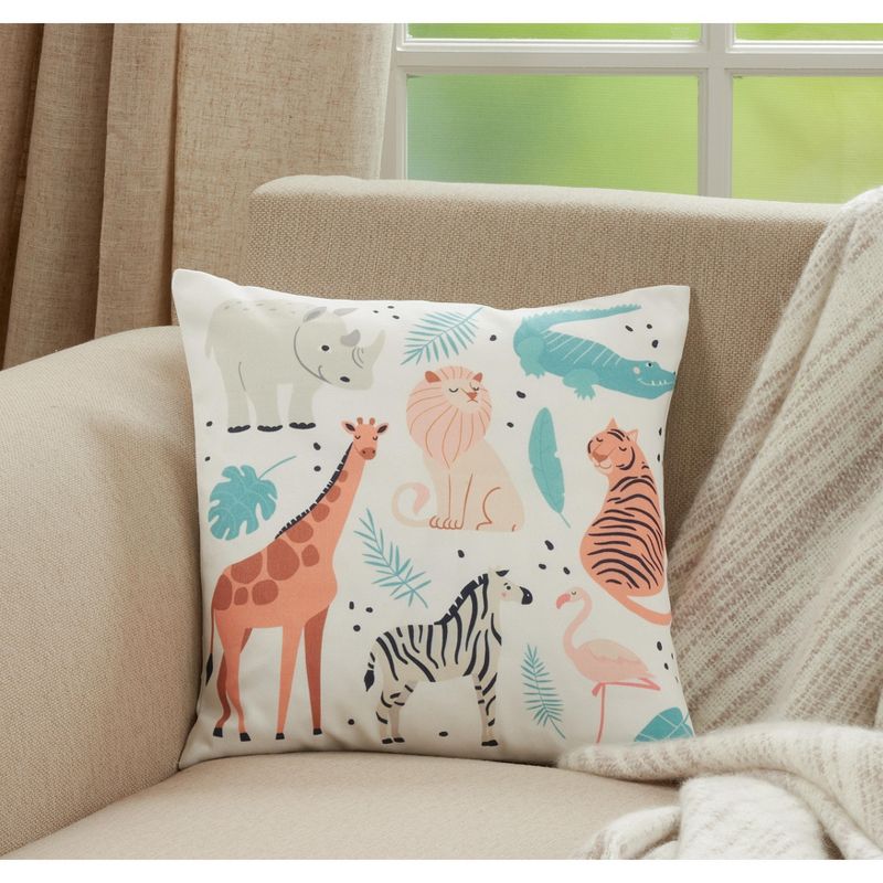 Saro Lifestyle Safari Animals Pillow - Poly Filled, 16" Square, Multi, 4 of 5