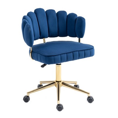 Vynxaria Modern Velvet Accent Desk Chair, Adjustable Swivel Task Chair with Wheels for Home Office, Navy