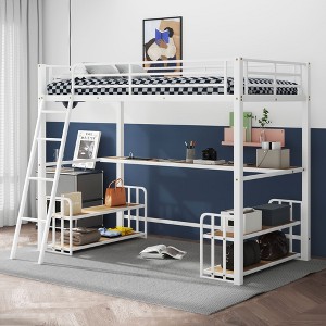 NicBex Twin Size Loft Bed with Desk Metal Bed Frame with 2 2-Layer Storage Shelves, Ladder and Full Length Guardrail, No Box Spring Required - 1 of 4