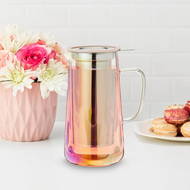 Pinky Up Annika Glass Teapot, Loose Leaf Tea Infuser, Hot Tea or Iced Tea Maker, Teapot, 33 Ounce Loose Leaf Infuser, Iridescent, Set of 1, 2 of 12
