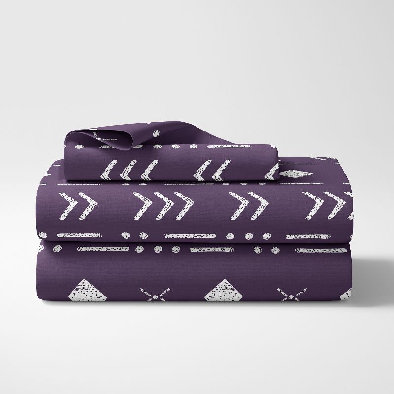 Sweet Jojo Designs Gender Neutral Unisex Kids Twin Sheet Set Boho Geometric Purple and White 3pc, 3 of 7