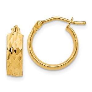Black Bow Jewelry 4.4mm x 13mm (1/2 Inch) 14k Yellow Gold Diamond-Cut and Polished Hoops - 1 of 4