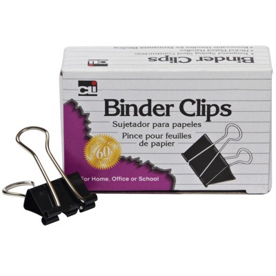 Charles Leonard Binder Clips, Medium, 5/8 Capacity, Black/Silver, 12/Box (Case of 20)