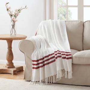 VCNY 50"x60" Tanya Striped Cotton-Rich Throw Blanket White/Red: Hypoallergenic, Farmhouse Style, Machine Washable - 1 of 4