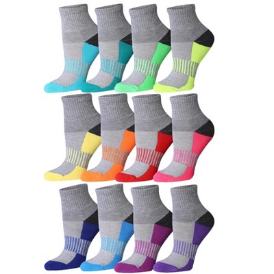 Tipi Toe Women's 12-Pairs Running & Athletic Sports Performance Grayscale Rainbow Checkered Spectrum Ankle/Quarter Socks