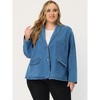 Agnes Orinda Women's Plus Size Denim Notched Lapel Color Block Stretch Blazers - 3 of 4