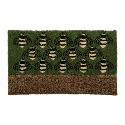 tagltd 1'6"x2'6" Busy Bees Boot Scrape Bumble Bee Rectangle Indoor and Outdoor Coir Door Welcome Mat Green