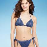 Women's Denim Textured Triangle Bikini Top - Wild Fable™ Denim Blue