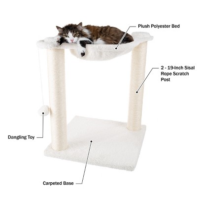 White Sisal Fabric Cat Hammock with Scratching Posts
