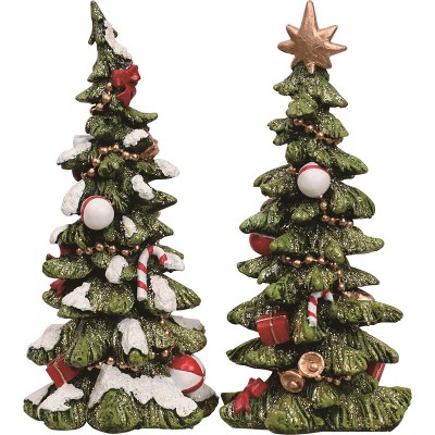 Transpac Resin Holiday Tree Set of 2 - Festive Christmas Decorative Objects for Home Decor and Holiday Celebrations