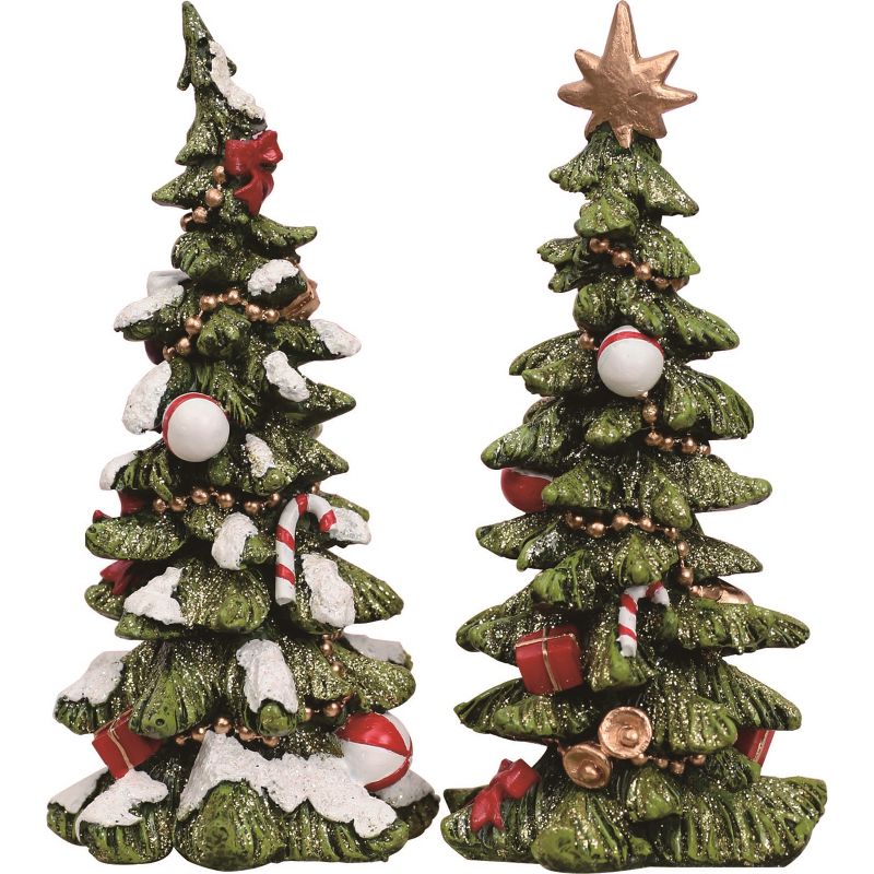 Transpac Christmas Winter Green Tree Polyresin Tabletop Figurine Decoration Set of 2, 5.5H inches, 1 of 2