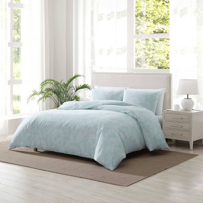 Blue Floral Cotton Queen Duvet Cover Set with Shams