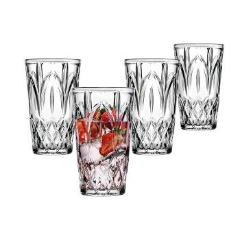 JoyJolt Alain Drinking Glasses Set of 8 Glass Tumblers. Highball 14oz Bar Glasses and Lowball 10oz Rocks Glasses Set