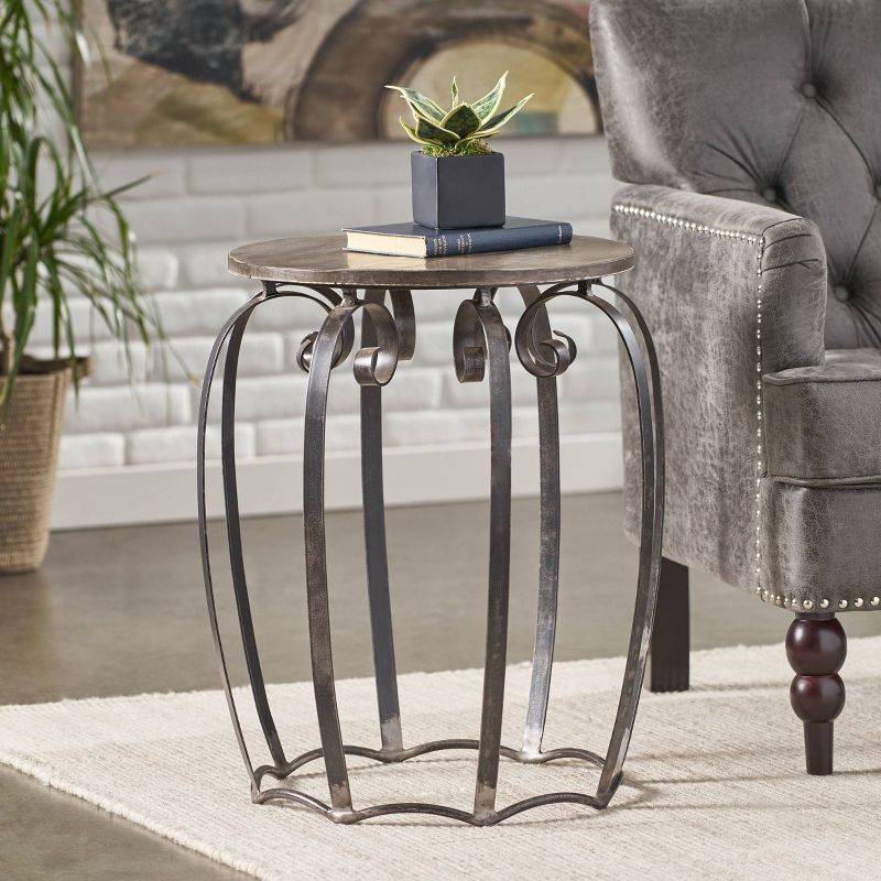 Wiers Modern Industrial Handcrafted Mango Wood Side Table Gray/Black - Christopher Knight Home, 3 of 10