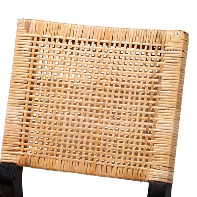 Natural Brown Rattan and Mahogany Wood Dining Chair