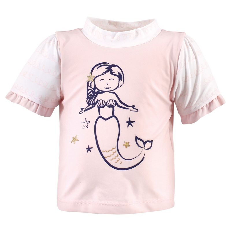 Hudson Baby Infant and Toddler Girl Swim Rashguard Set, Pink Mermaid, 4 of 6