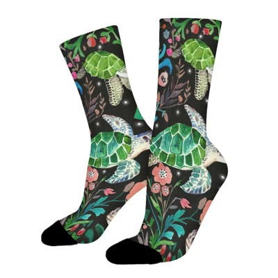 Green Sea Turtles Women Printed Crew Socks Funny Funky Socks Soft Polyester Novelty Gifts for Artists Men