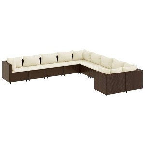 vidaXL Patio Sofa Set with Cushions Lounge Setting Outdoor Furniture Poly Rattan - Brown and Cream - 1 of 4