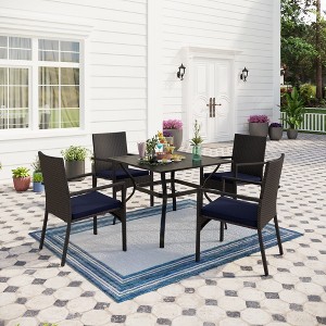 Captiva Designs 5pc Patio Dining Set Steel Frame Table with Umbrella Hole & Rattan Chairs with Removable Cushions - 1 of 4