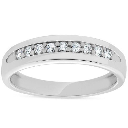 Pompeii3 Mens 1/4ct Diamond Wedding Ring 10k White Gold Anniversary ...