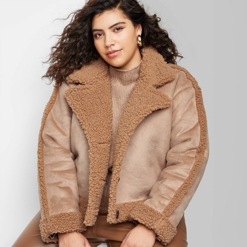 Women's Faux Shearling Jacket - Wild Fable™ Brown XXL