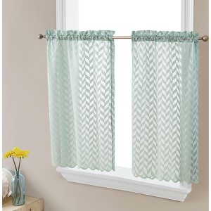 HLC.ME Herringbone Lace Sheer Kitchen Cafe Curtain Tiers for Small Windows & Bathroom - 1 of 4