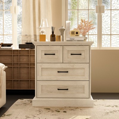 FUFU&GAGA White Rustic - Modern Wood Storage Drawer Nightstand: Versatile, Smooth, and Safe