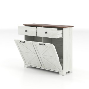 Maliang Farmhouse Double Tilt Out Trash Cabinet for 20 Gallon Trash Cans, Barn Door Style Laundry Sorter Cabinet with Hideaway Drawer - 1 of 4