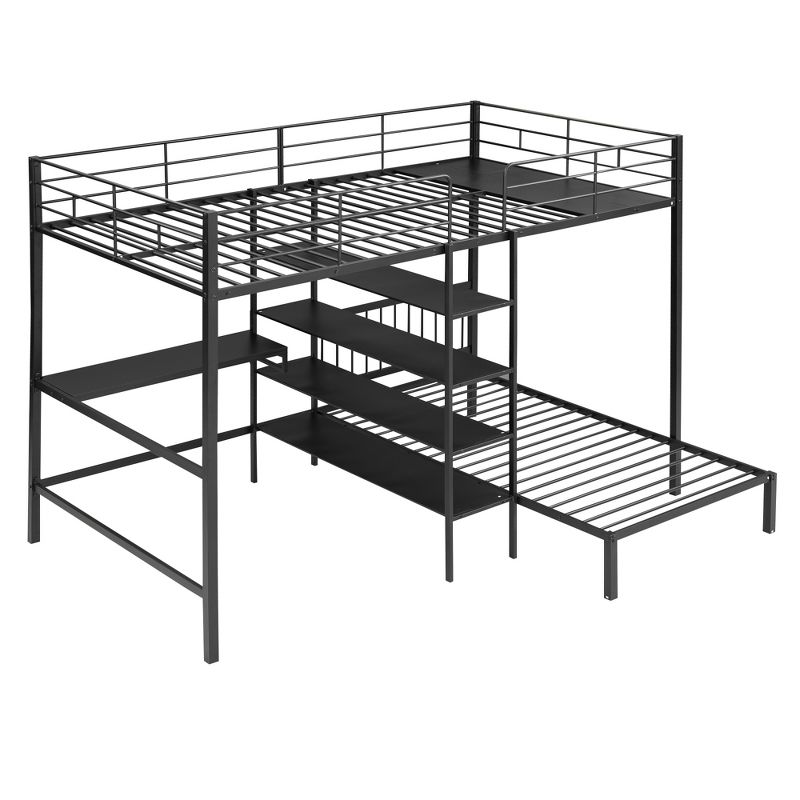 Full Over Twin Metal Bunk Bed with Built-in Desk, Shelves and Ladder-ModernLuxe, 5 of 14