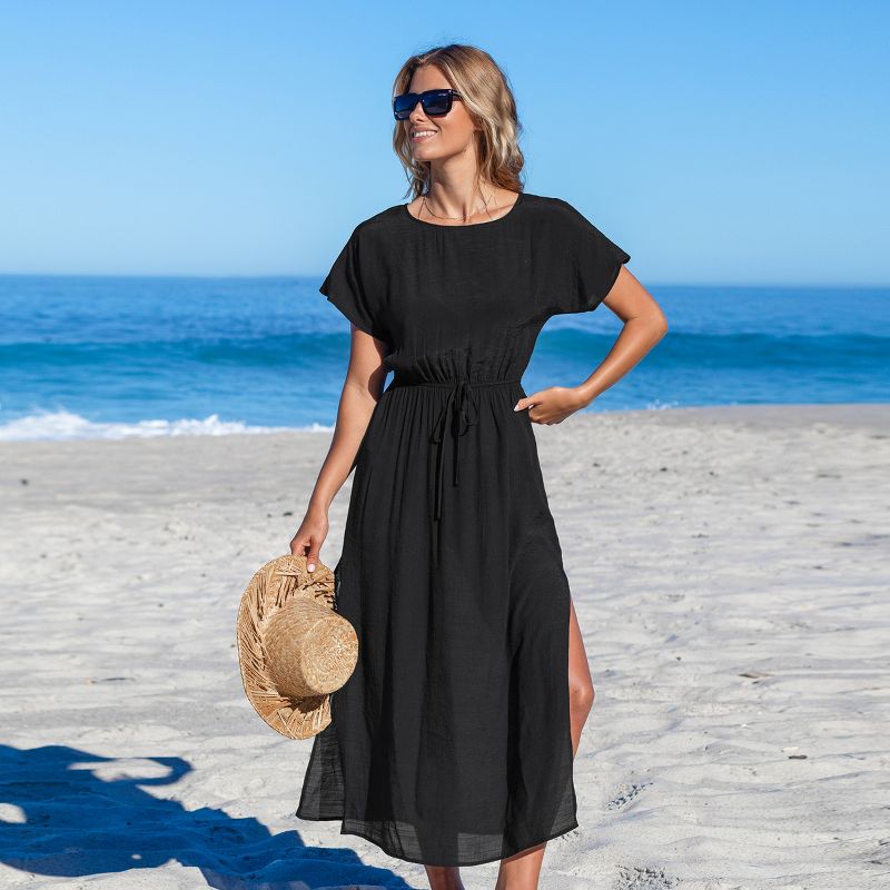 Women's Black Short Sleeve Cover-Up Maxi Dress - Cupshe, 3 of 6