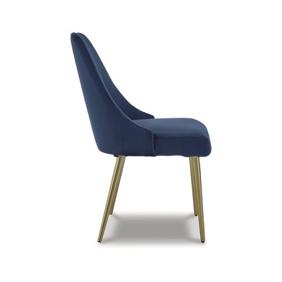 Blue Velvet Upholstered Dining Chair with Gold Metal Legs, Set of 2