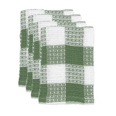 5pk Microfiber Waffle Kitchen Towel And Dish Cloth Set Green - MU Kitchen