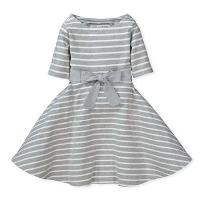 Image of Hope & Henry Girls' Lightweight Skater Dress (Gray and White Stripes, 3-6 Months)