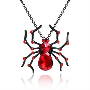 Halloween Spider Necklace - Big Black Red Crystal Pendant, Costume Party Accessory - 1 of 4