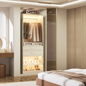 Besiost 25-In Closet Organizer with Wood Drawers and Shoe Rack, Freestanding Closet System with Hanging Rods - - 1 of 4