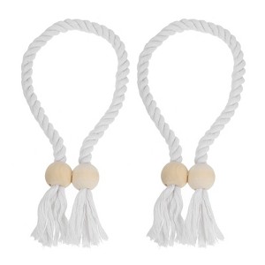 Unique Bargains Hand Woven Wooden Ball Decorative Magnetic Curtain Tiebacks - 1 of 4
